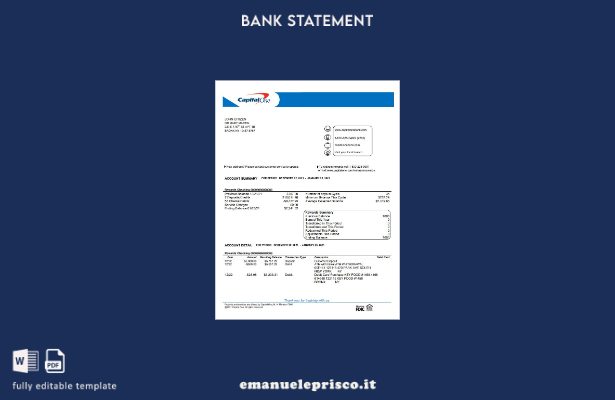 modello di versione word di estratto conto bancario USA Capital One in stile v 1